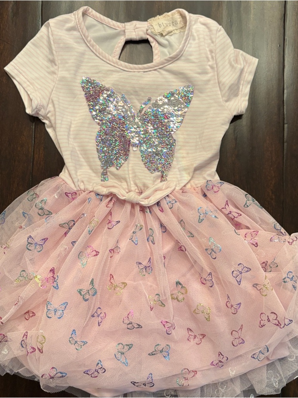 Girls Pink Butterfly Sequin Tulle Dress